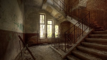 Old Stairway - windows, Gothic, Halloween, light, haunted, stairs, Firefox Persona theme, old, neglected