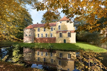 Assing Castle, Germany - reflections, nature, building, trees, water, pond