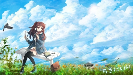 Anime Girl #1 - anime, nature, girl, clouds