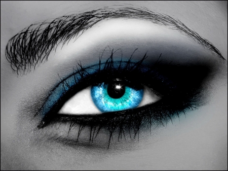 Eye - black, white, blue, woman, bw, eye