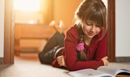 little girl - people, hair, room, belle, book, sightly, white, face, childhood, fair, little, bonny, lying, adorable, wallpaper, child, beautiful, pink, sweet, feet, nice, beauty, photography, read, pretty, baby, cute, kid, dainty, girl, lovely, pure, comely, desktopnexus, blonde