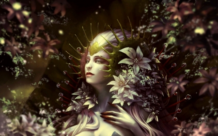 Plant girl - girl, fantasy, white, art, hand, anna verhoog, luminos, plant, green, flower