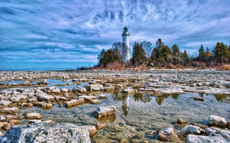 Lighthouse on the Rocky Shore