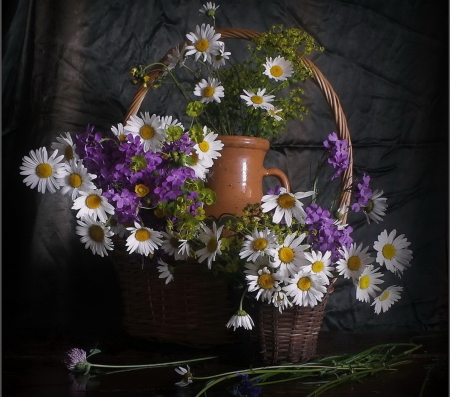 Still Life - white, basket, flower, purple