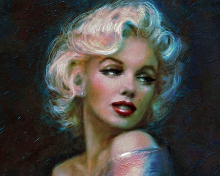 Marilyn Monroe - theo danella, blue, portrait, girl, blonde, actress, pictura, Marilyn Monroe, painting, woman, art