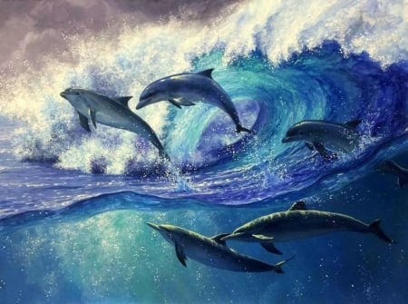 Just Keep Swimming - oceans, summer, attractions in dreams, paintings, dolphins, nature, waves, love four seasons, animals