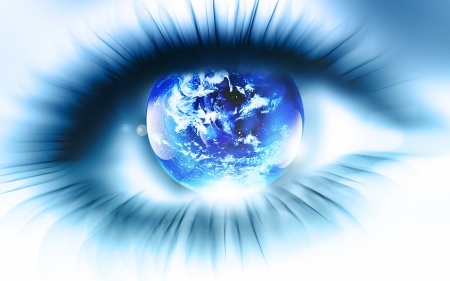 Eye - white, abstract, blue, eye, planet, earth