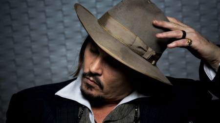 Johnny Depp - hat, black, actor, hand, Johnny Depp, face, man