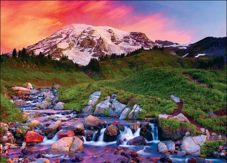 Alpine Sunrise - sky, colors, austria, creek, alpes