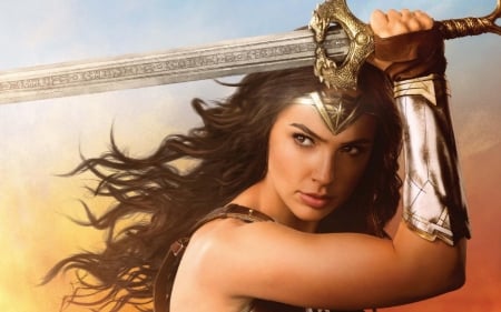 Wonder Woman - comics, poster, diana, girl, sword, Gal Gadot, wonder woman, actress, woman, movie