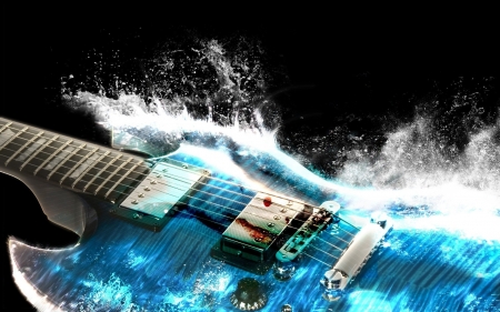 Water Guitar - guitar, abstract, instrument, white, water, summer, blue, wave