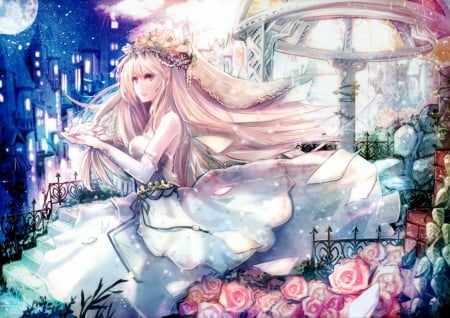 Bride - bride, anime, blue, girl, flower, pink, manga, white, truth