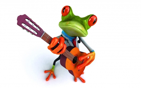 The guitarist - guitar, frog, animal, orange, green, instrument, funny, cute