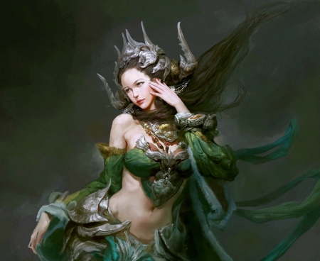 Princess - game, fantasy, fenghua zhong, green, girl, princess, luminos