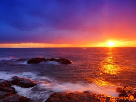 Coastal Sunset - nature, reflection, clouds, sunset, sea, coast