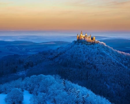 Hohenzollern Castle,Germany - fires, nature, sky, forest, castle, mountains