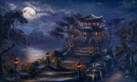 Rainy - moonlight, art, abstract, fantasy