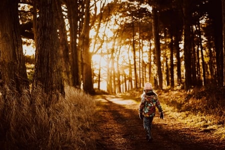 Little Girl - nice, beauty, hat, people, photography, sunset, belle, sightly, white, pretty, baby, childhood, walk, fair, tree, cute, little, kid, bonny, adorable, dainty, girl, child, wallpaper, lovely, pure, comely, forest, pink, desktopnexus, beautiful, sweet