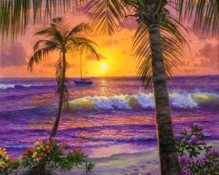 Path to Paradise - beaches, seaside, attractions in dreams, palm trees, paradise, summer, nature, love four seasons, sunsets, paintings, flowers, sea