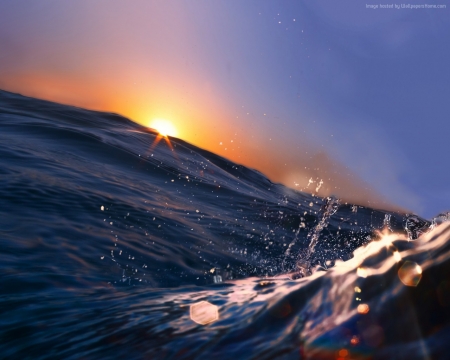 Ocean Sunset - sunset, water, nature, rays, blue, waves, sea, ocean