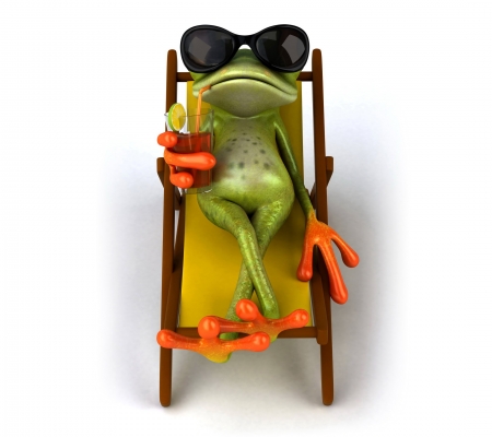 Relaxing - summer, sunglassess, creative, orange, drink, fantasy, funny, green, frog