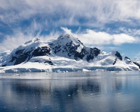 Snowy Island - nature, sky, ocean, clouds, snow, island, winter, sea