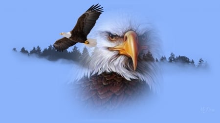 Supreme Eagle - bird, trees, blue, America, USA, collage, freedom, regal, free, Firefox Persona theme, eagle, patriotic, United States