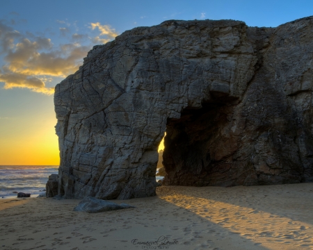 The Bay of Quiberon,France - nature, ocean, beach, clouds, rock, sunset, bay