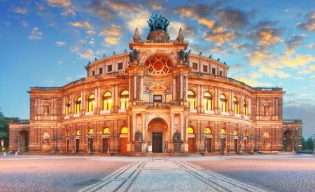 Opera in Dresden, Germany - clouds, sunset, semper opera, famous, sky, building