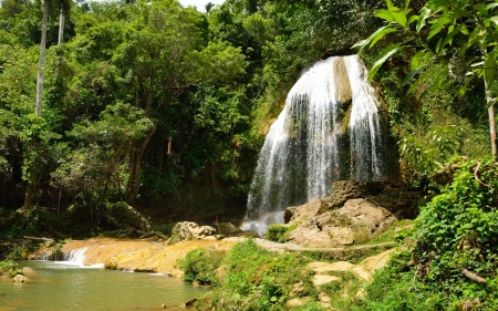 Waterfall from Cuba - nature, cuba, waterfall, beach