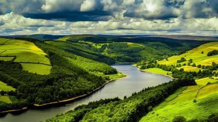 Summer Landscape - clouds, river, nature, summer, landscape, spring, mountains, cool