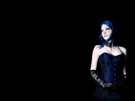 goth girl - girl, corset, goth, blue