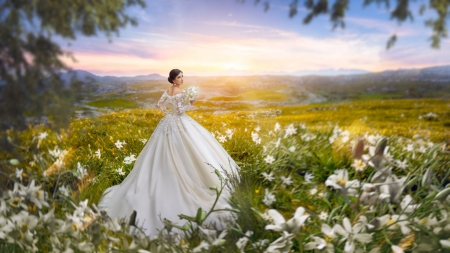 Beautiful Bride - flowers, bride, woman, model