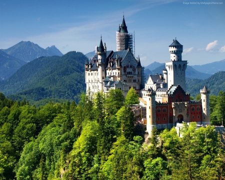 Neuschwanstein Castle,Bavaria, Germany - nature, sky, trees, mountain, castle, alps, germany