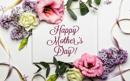 Happy Mother's Day - flowers, roses, Spring, ribbon, Mothers Day, lilacs, Happy Mothers Day