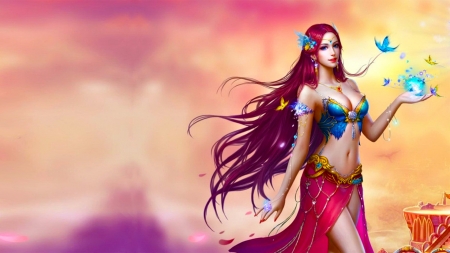 Butterfly Princess - pretty, beautiful, girl, lovely, long hair, fantasy, digital, woman, butterfly, art, asian