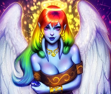 Xaessya - girl, angel, colorful, fantasy, rainbow, ayyasap, wings, xaessya, art, luminos