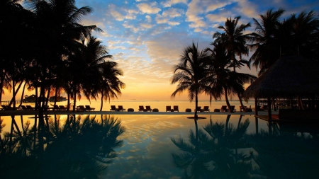 Beach Sunset Over Pool