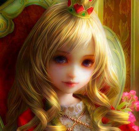 Queen Alice - shu, wonderland, fantasy, girl, blonde, art, queen alice, luminos