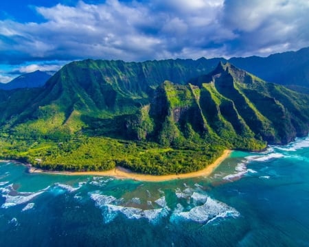 Tropical Island,Hawaii - usa, clouds, nature, island, ocean, mountains