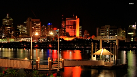 brisbane lights - brisbane, lights, building, river