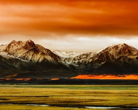 Cloudy Mountains,California - trees, meadows, mountains, sunset, nature, forest, dawn, clouds, snow