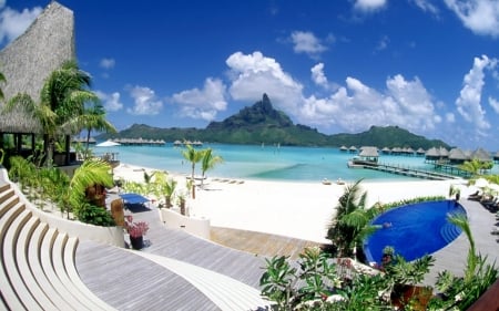 Bora Bora Island - nature, ocean, clouds, island, mountains, resort