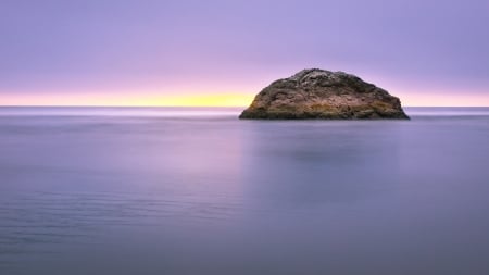 Rock Island  During Sunset - nature, horizon, ocean, beach, dawn, sunset, dusk, sea