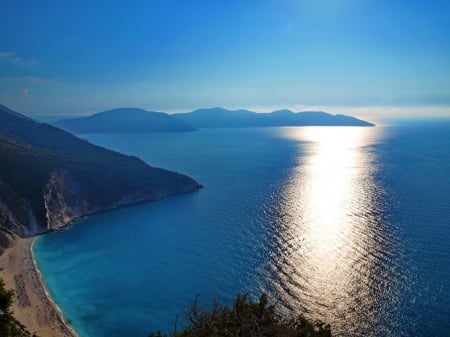 Ionian Island - sunset, nature, mountins, island, ocean, reflection