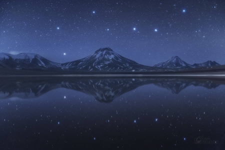 Big Dipper Above and Below Chilean Volcanoes - space, fun, galaxies, mountains, stars, cool