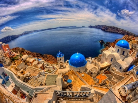 Santorini Island,Greece - santorini, clouds, nature, island, sea, buildings