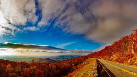 View of Mountain and Road against Cloudy Sky - nature, sky, trees, mountain, forest, clouds, sunset, road