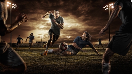 Goal Bound - striker, football, ball, goal, soccer, floodlight, tackle