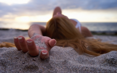 Realxing on the beach - hand, summer, beach, woman, girl, sand